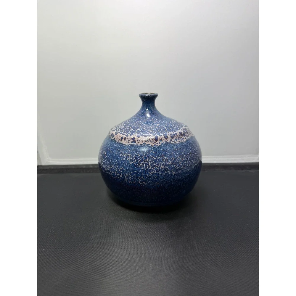 Vase Mid Century West German Fat Lava Pottery Blue cobalt indigo Drip Glaze 5.5